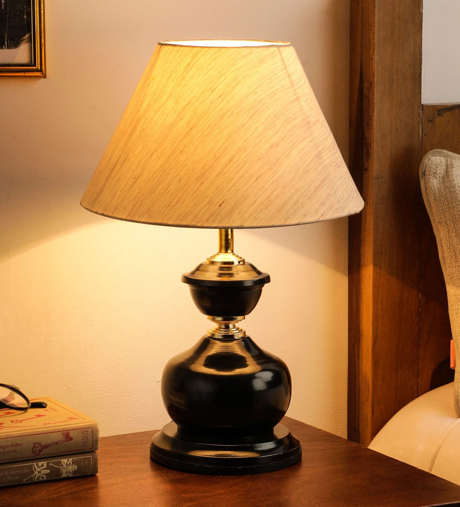 Buy Faraday White Fabric Shade Night Lamp With Metal Base By Foziq at