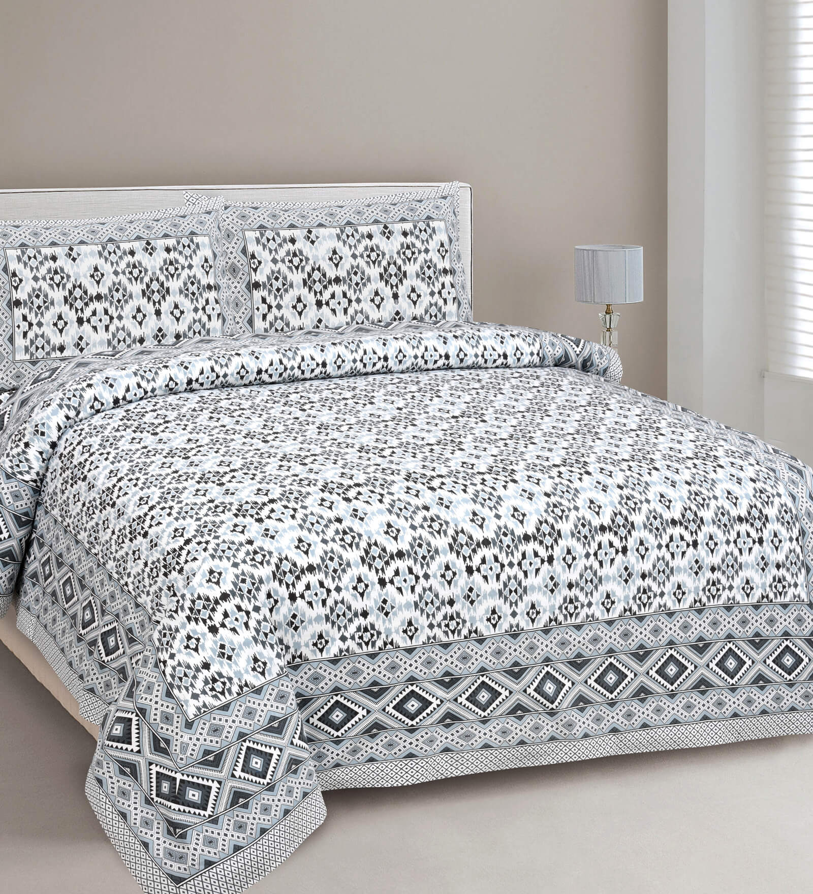 Buy White Traditional 210 TC Cotton King Sized Bed Sheets with 2 Pillow