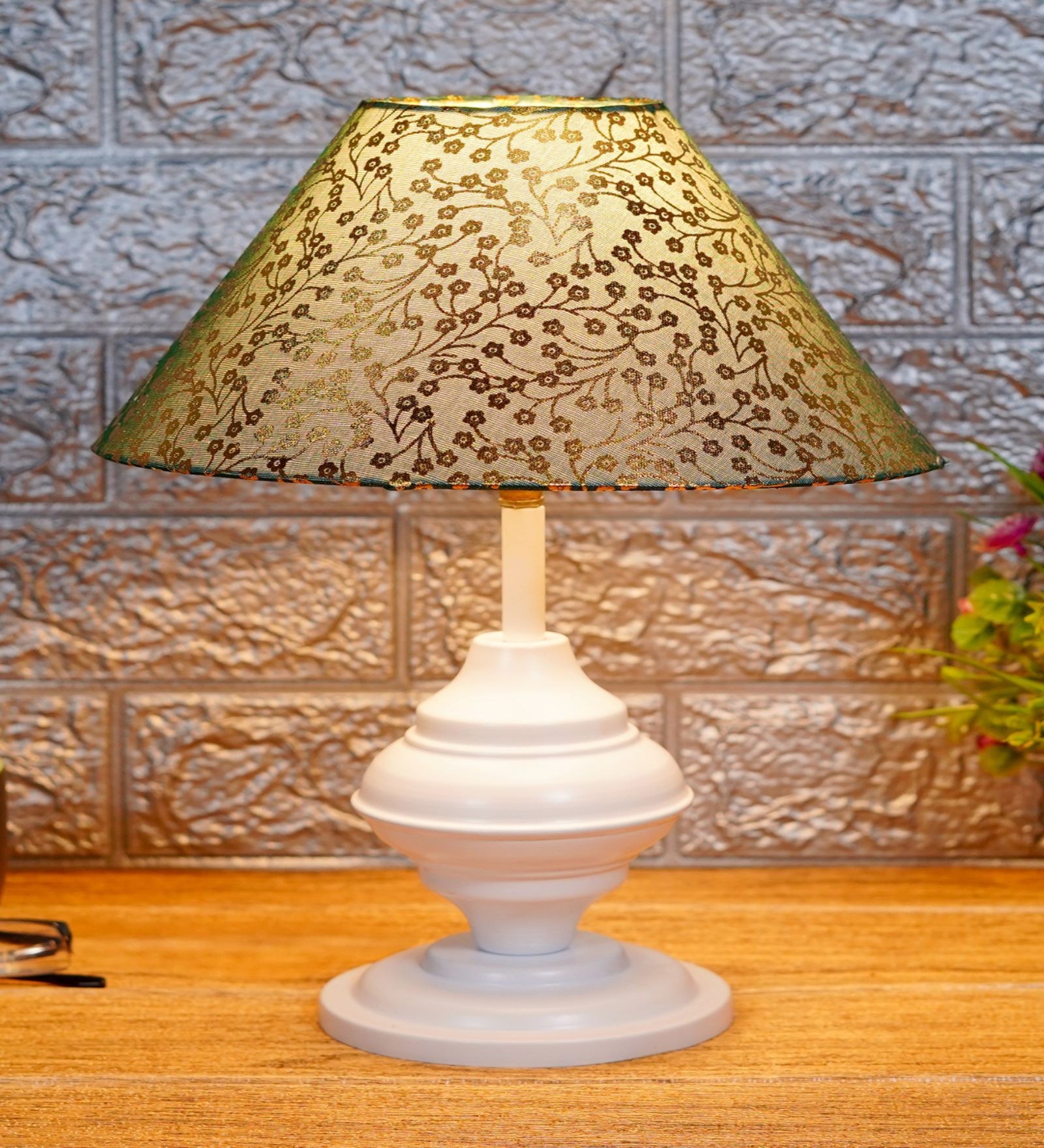 Buy White Metal & Cotton Green & Gold Colour Table Lamp at 68 OFF by
