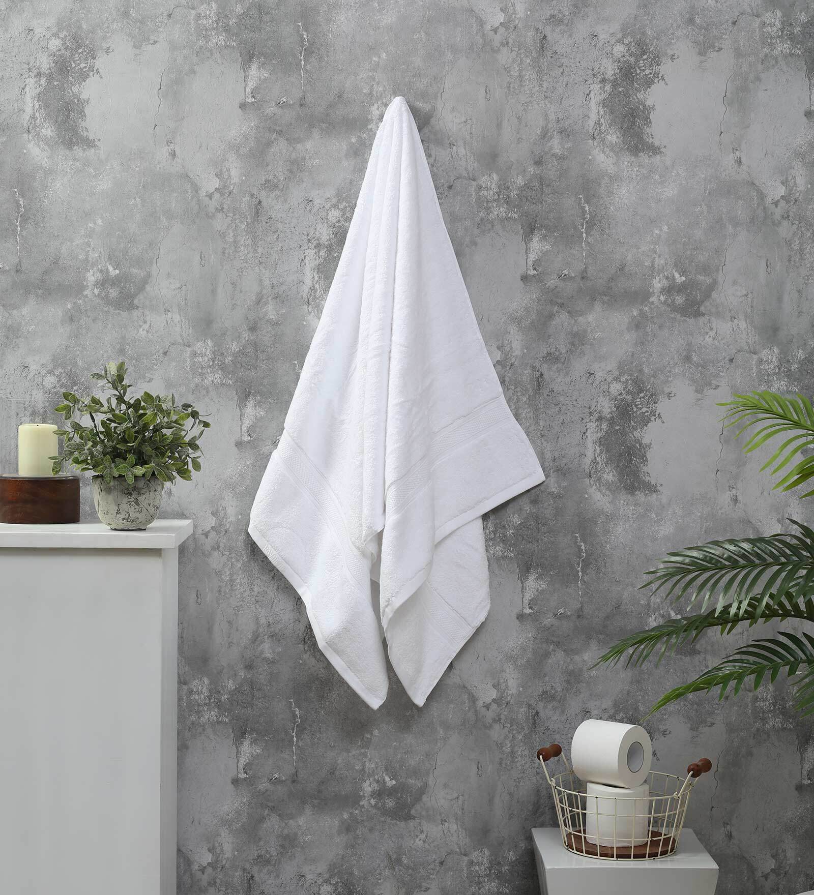 Buy White Solid 630 GSM Cotton Bath Towel by Raymond Home Online
