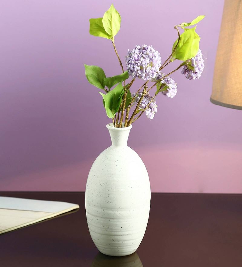 Buy White Round Shape Flower Ceramic Vase By Aapno Rajasthan