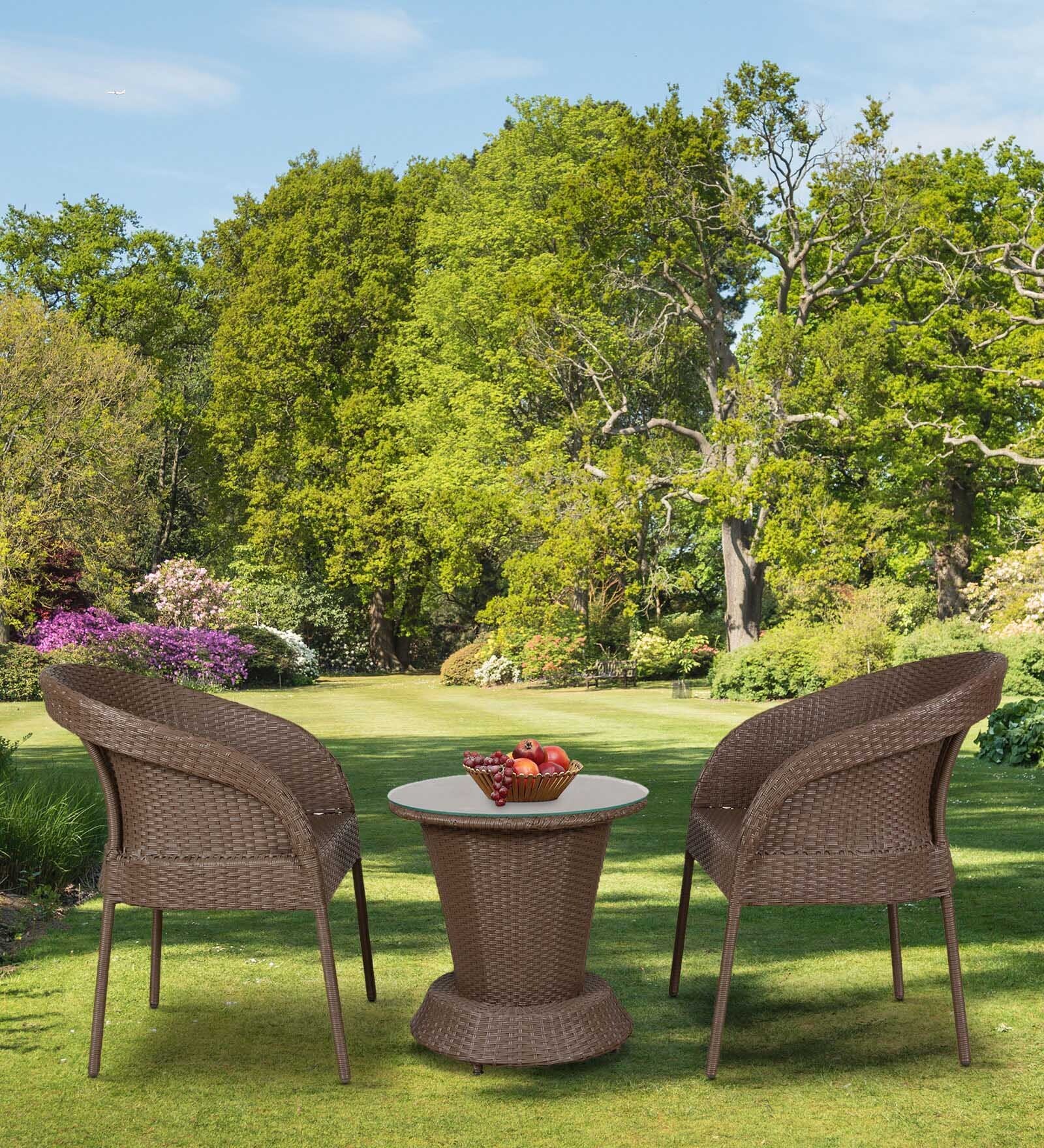 Buy Bras Wicker Table and Chair Set in Brown with 2 Chairs Online
