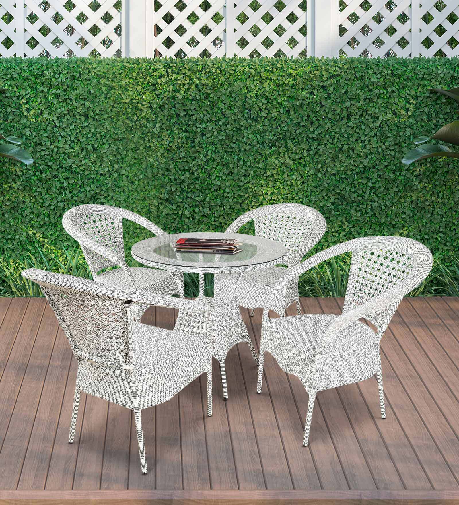 Buy Belmopan Wicker Table and Chair Set in White Colour at 29 OFF by