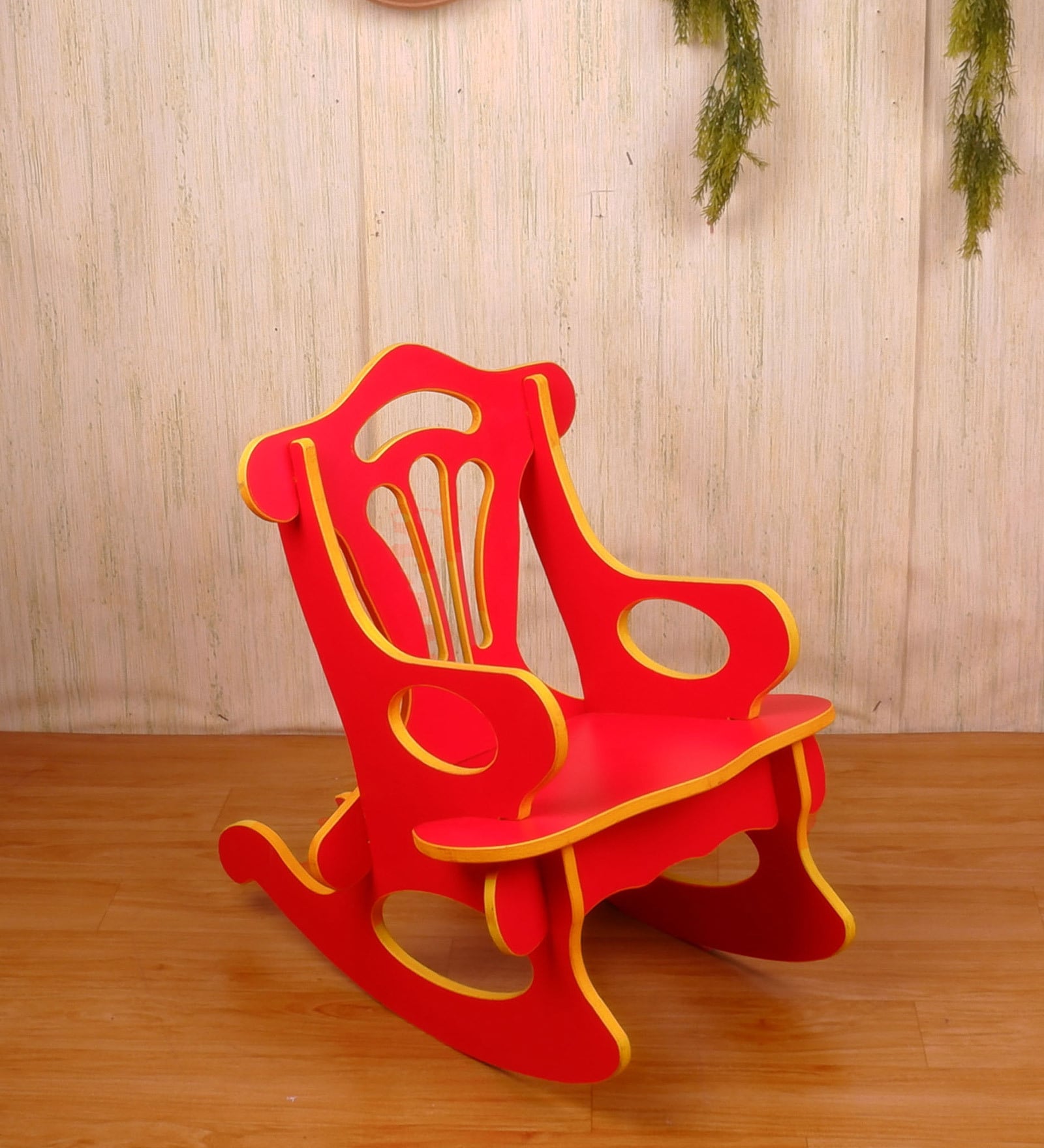 Buy Wooden Kids Rocking Chair in Red Colour by RayTrees Online Cribs