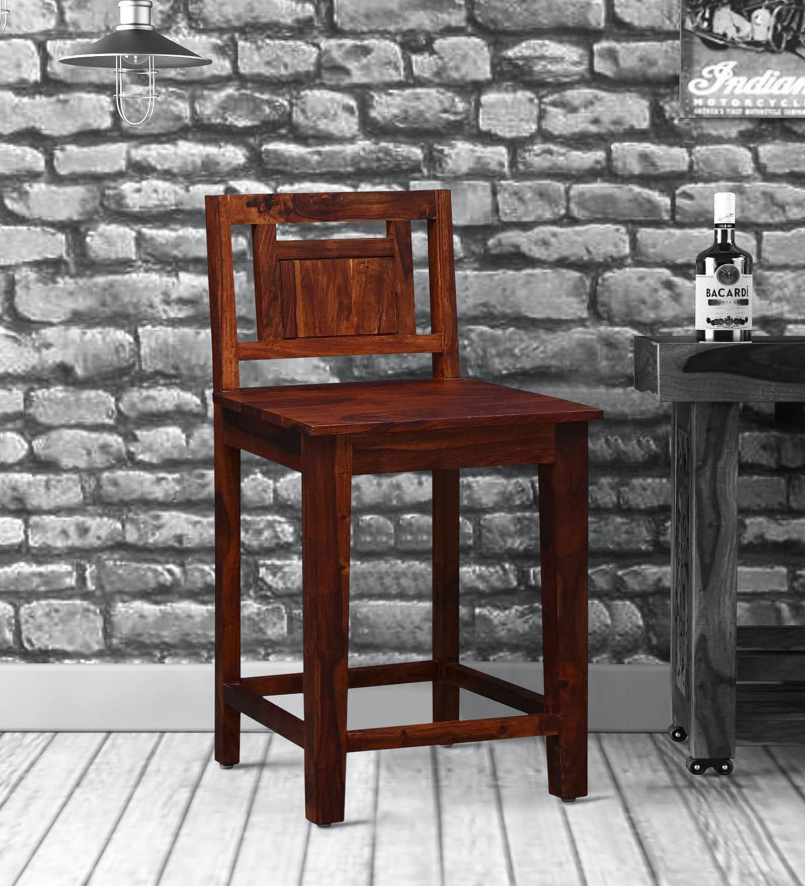 Buy Woodway Sheesham Wood Bar Stool in Honey Oak Finish at 2 OFF by