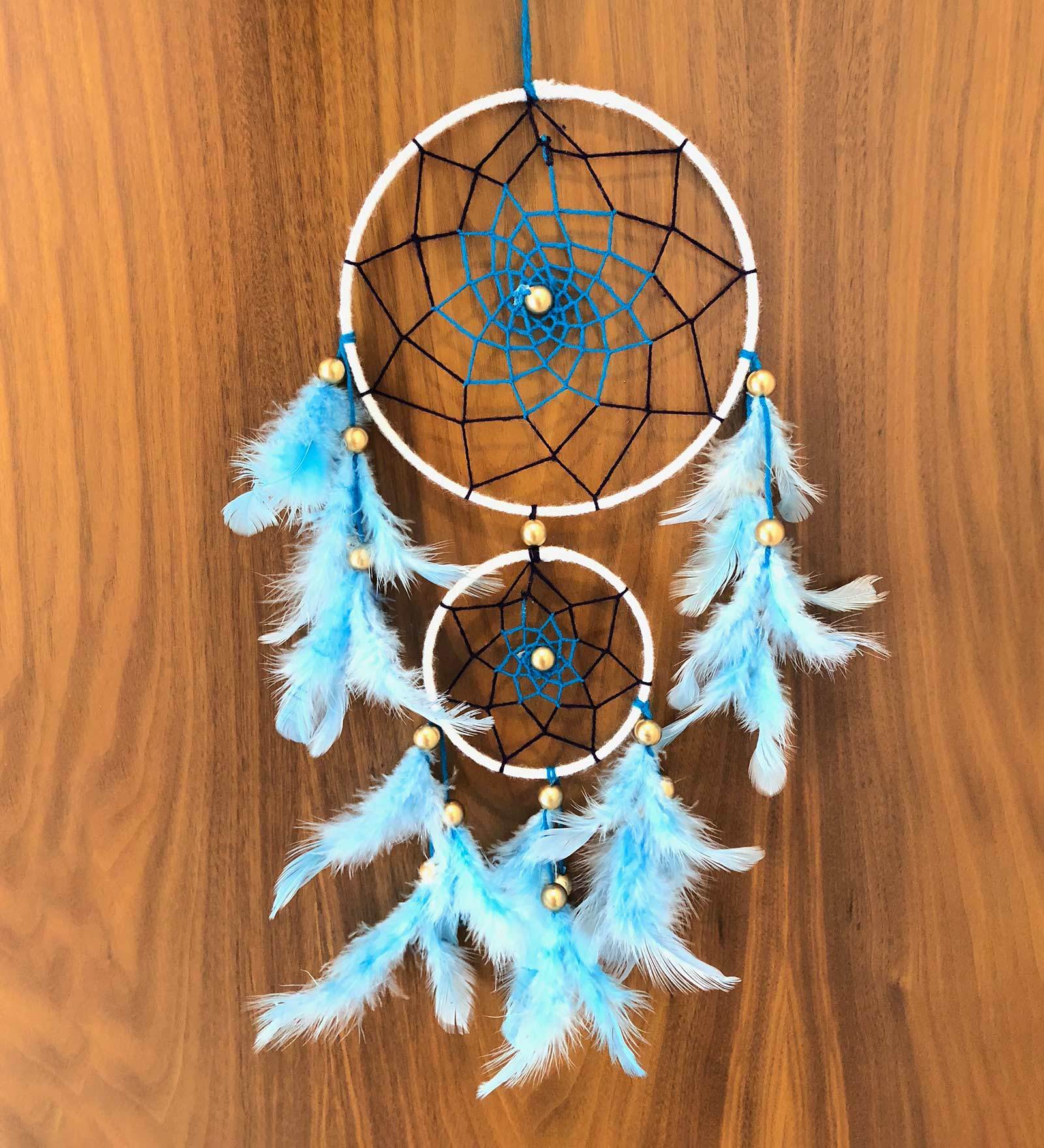 Buy Blue & White Woolen Large Dream Catcher By Rooh Dream Catchers