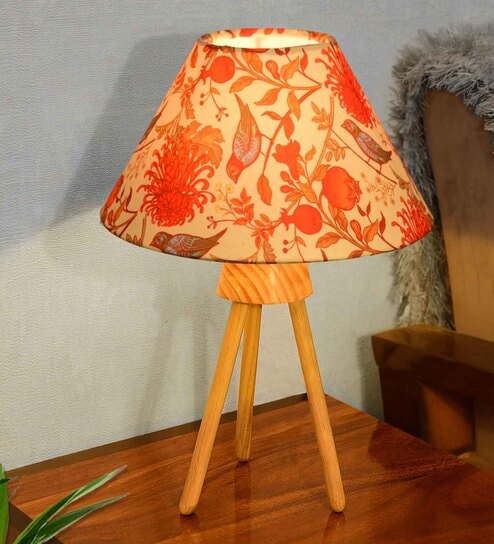 Wood Tripod Small Table Lamps with Linen Beige Lampshade, bird Offers & Cashback
