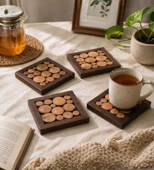 Wooden Coaster Set of 4 deal from pepperfry Wooden Coaster Set of 4 deal from pepperfry