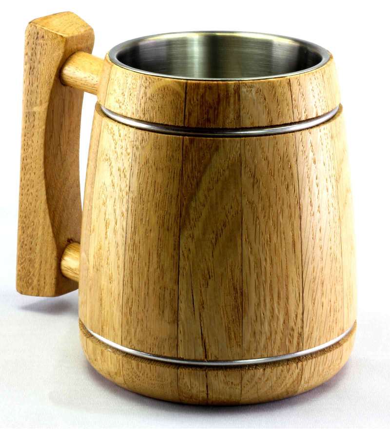 Buy WoodTrim Viking Beer Mug with Steel Inserts in Natural Oak Finish ...