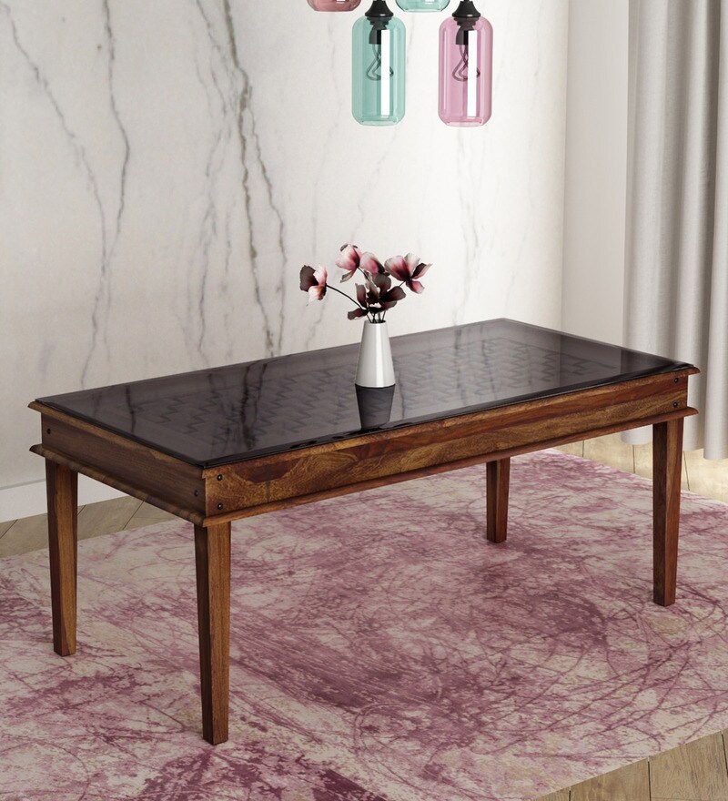 Buy Sleek Six Seater Dining Table With Drawers With Maple Finish