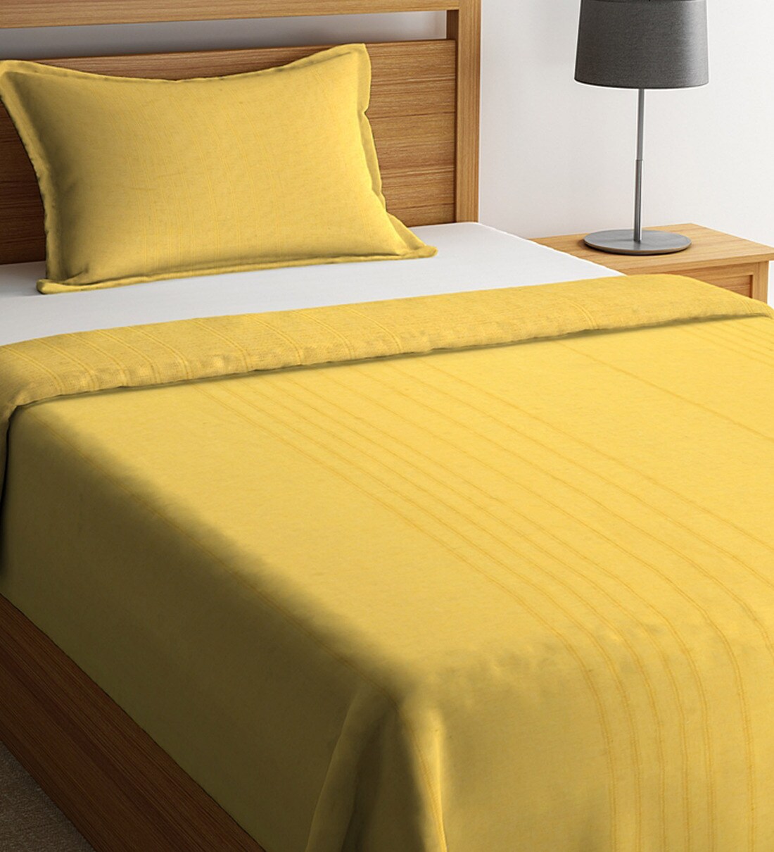 Buy Yellow Cotton Single 300 TC Bed Cover with Pillow Cover by Klotthe