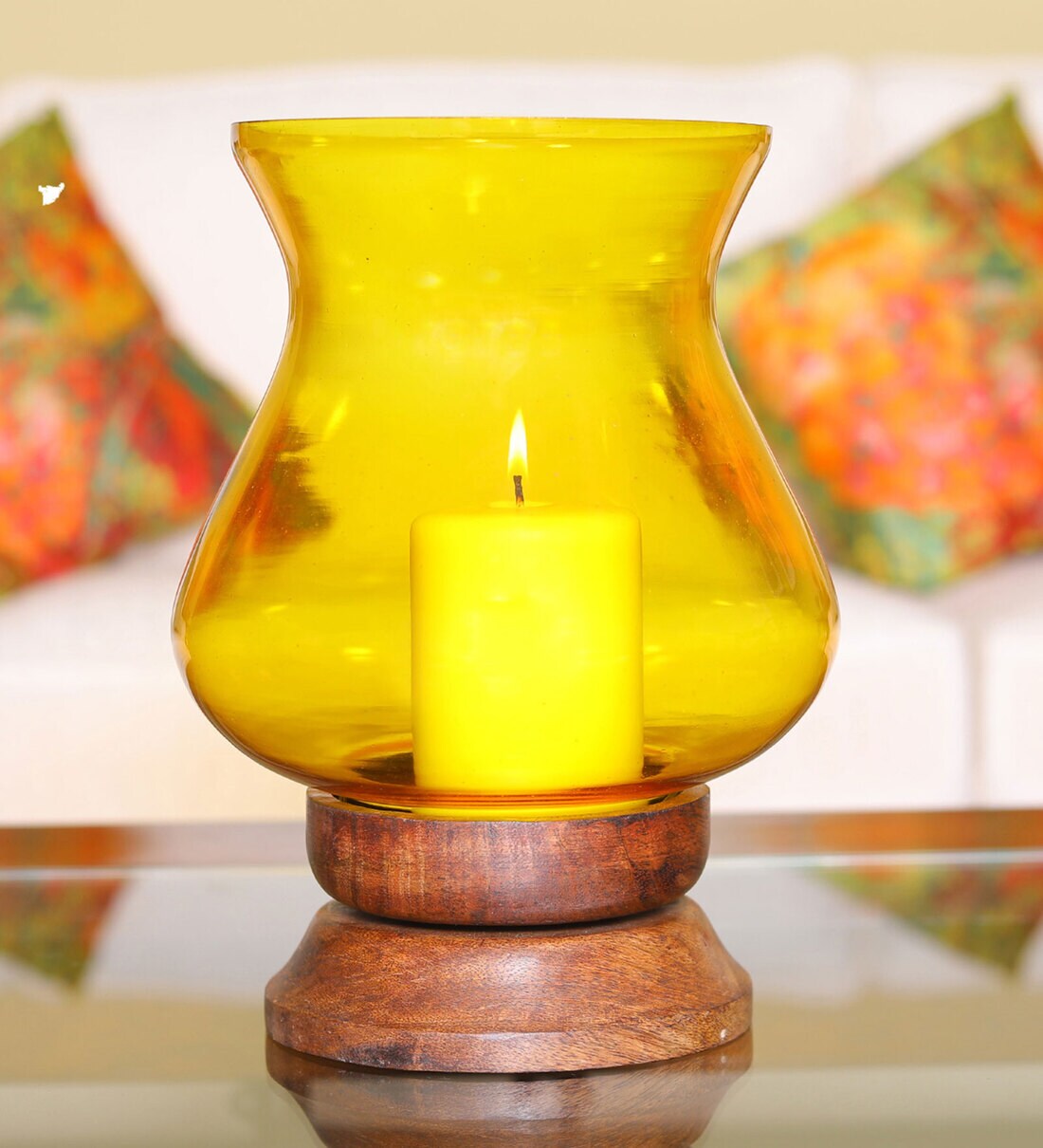 Buy Yellow & Table Set Of 1 Piece Glass Candle Holder Online Candle