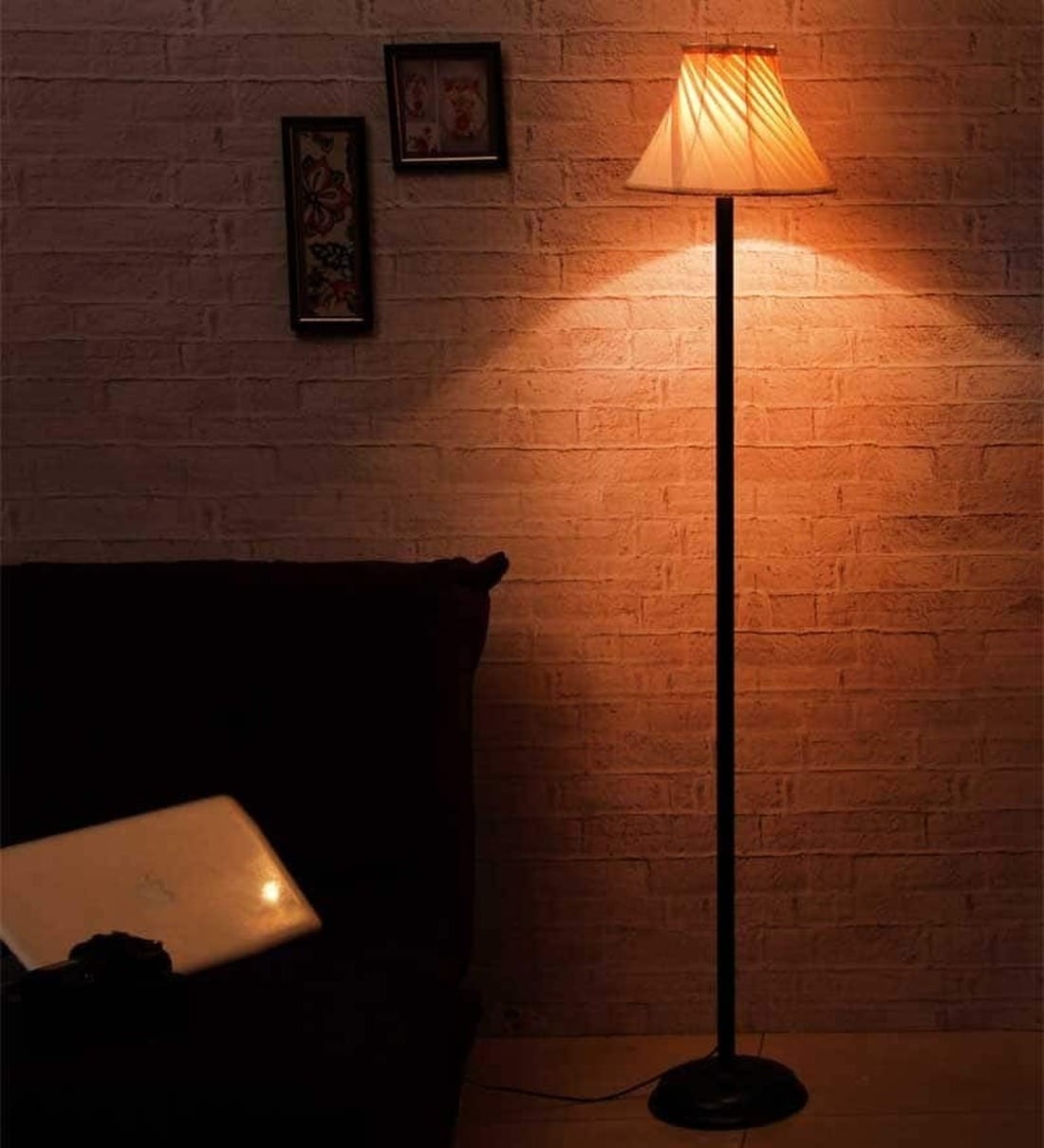 Buy Centaur White Fabric Shade Club Floor Lamp With Metal Base By The ...