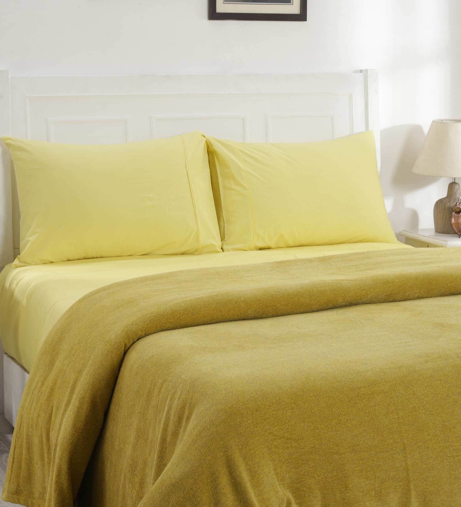 Buy Yellow Solid 110 TC Cotton Double Bed Cover by Maspar at 100 OFF