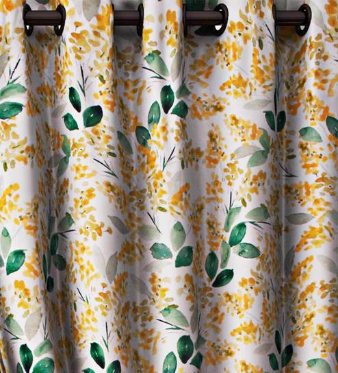 Buy Yellow Blackout Polyester 9 Feet Eyelet Long Door Curtains Set