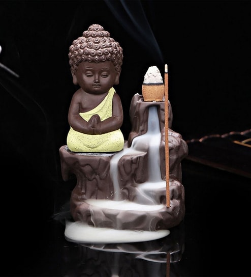 price history - Yellow Meditating Monk Buddha Smoke Fountain with 10 Backflow Cone Decorative Incense Holder