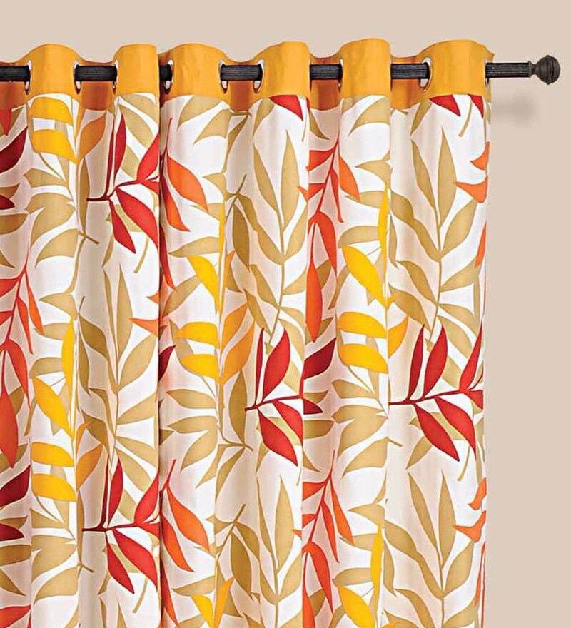 Buy Swayam Bright Yellow Cotton Floral 60x54 Inch Eyelet Window
