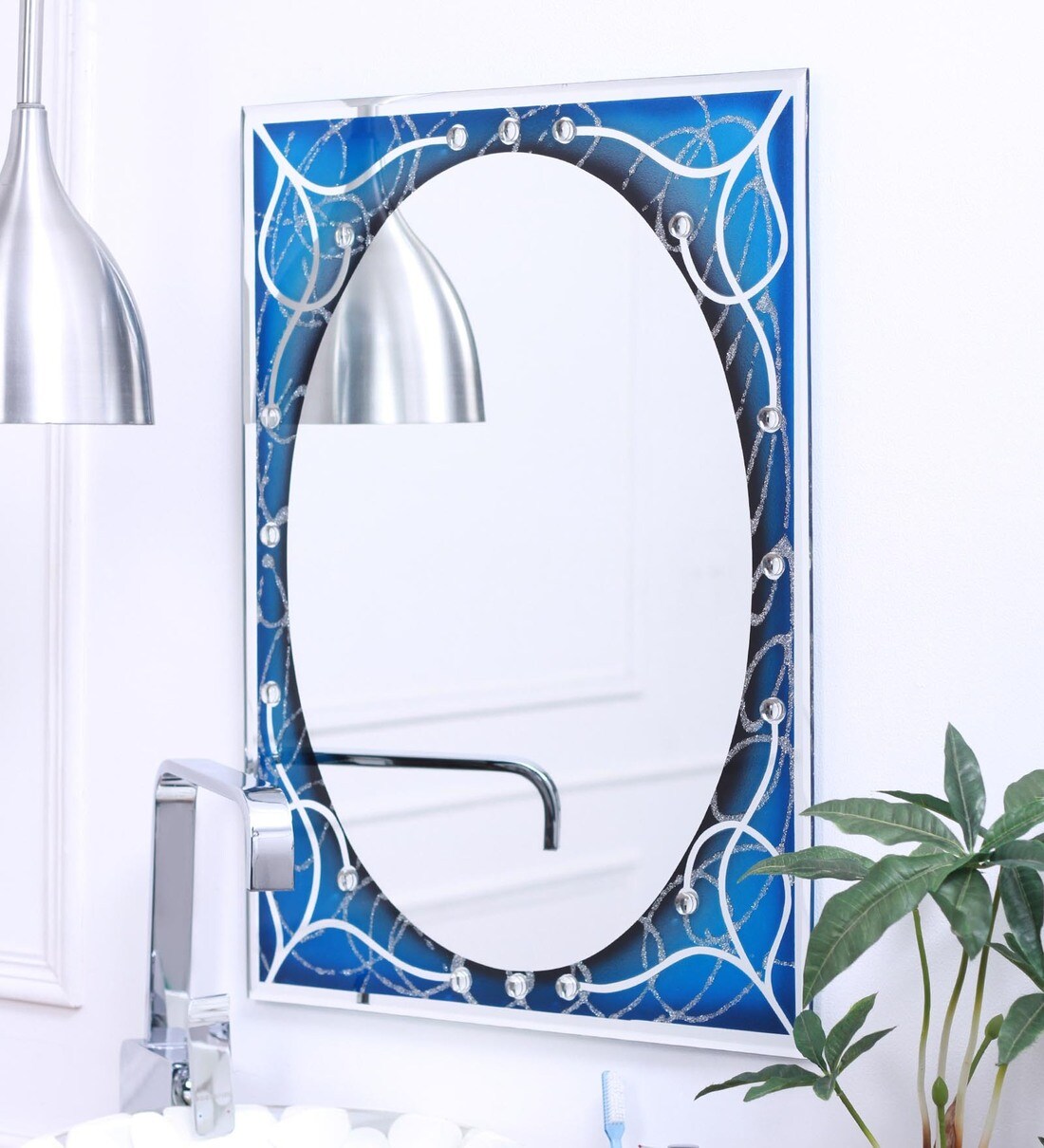 Buy Zahab Blue Glass Bathroom Mirror Online Bathroom Mirrors Bath