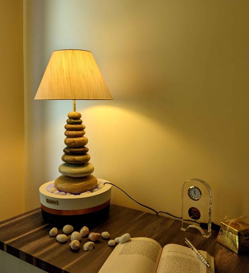 Buy Zen Fountain Cream Cotton Fabric Shade Table Lamp with Black Base