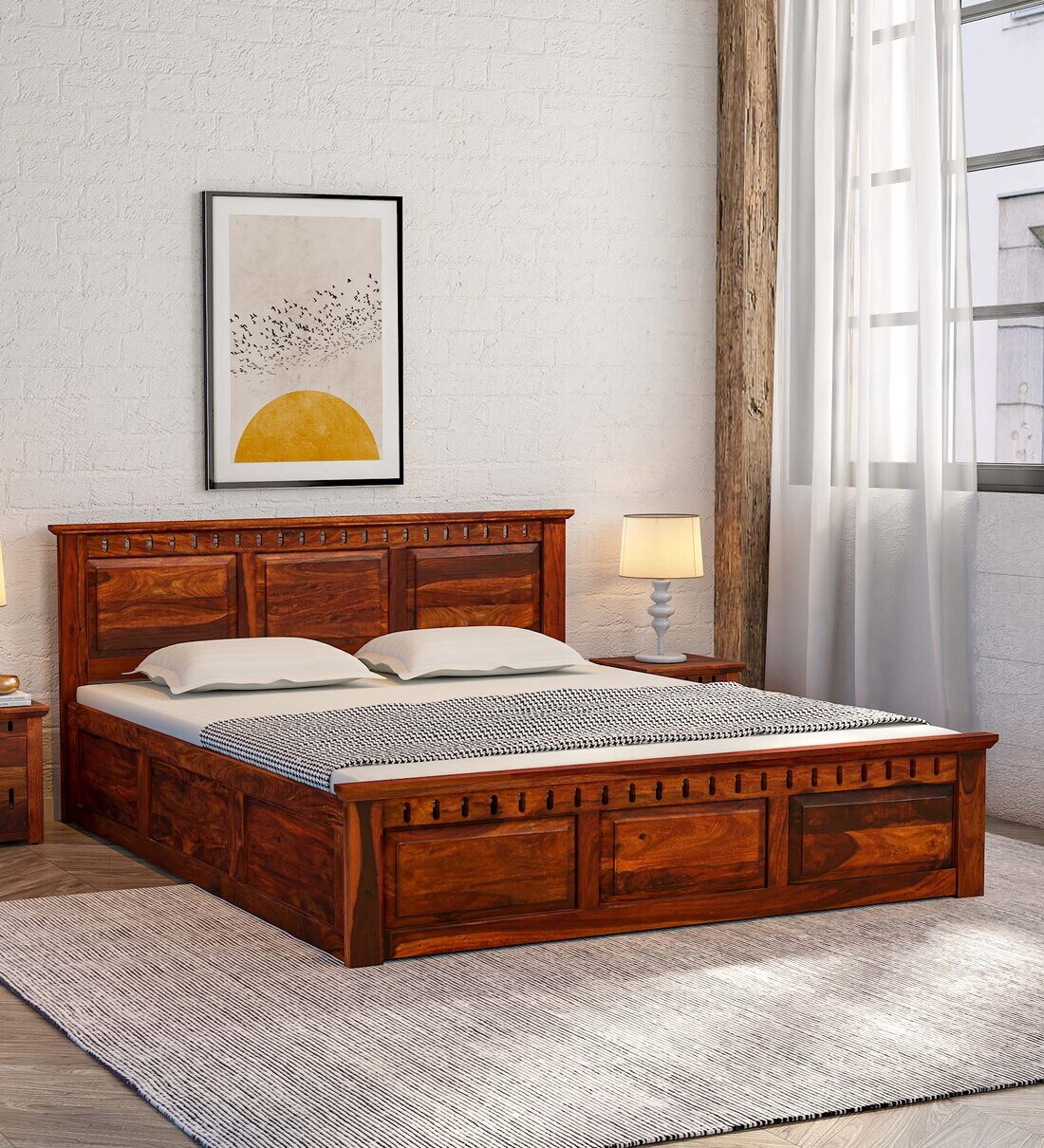 Buy Zurndorf Solid Wood King Size Bed In Honey Oak Finish With Box