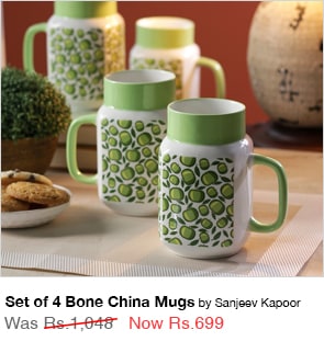 Set of 4 Bone China Mugs by Sanjeev Kapoor